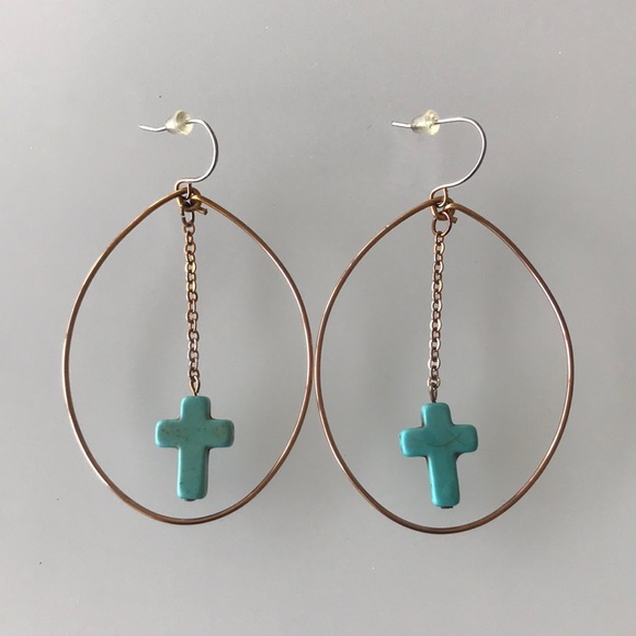 Jewelry - Rose gold cross hoop earring